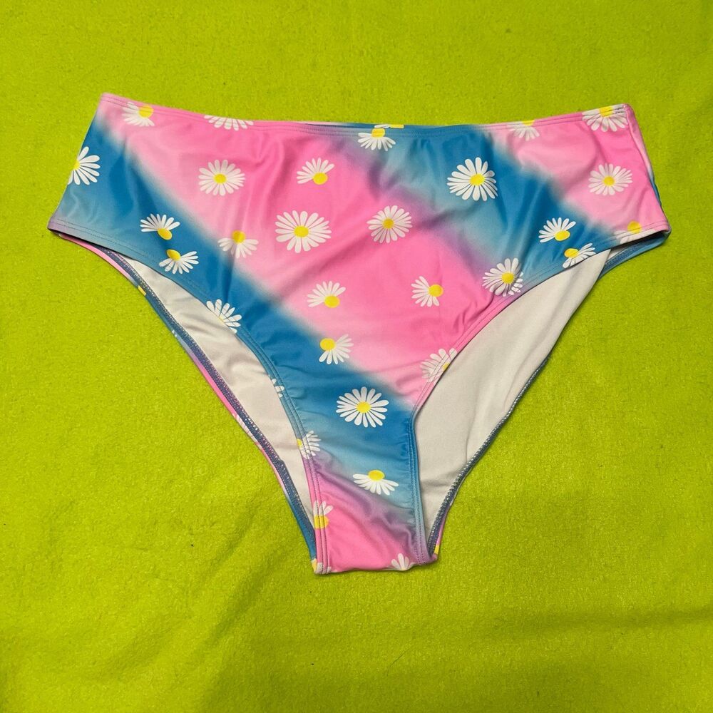 Daisy Pink Blue Ombre High Waist Bikini Bottoms Swim Plus new
